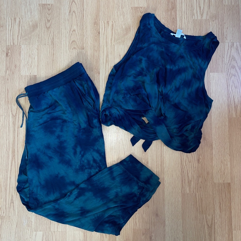 Heavenly By Victoria Blue Tie Dye Sleeveless Top / Long Pants Lounge Set - Picture 1 of 7